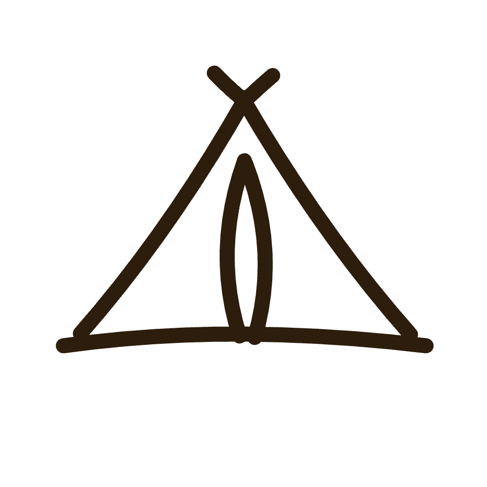 Simple line drawing of a camping tent with a tent pole inside.