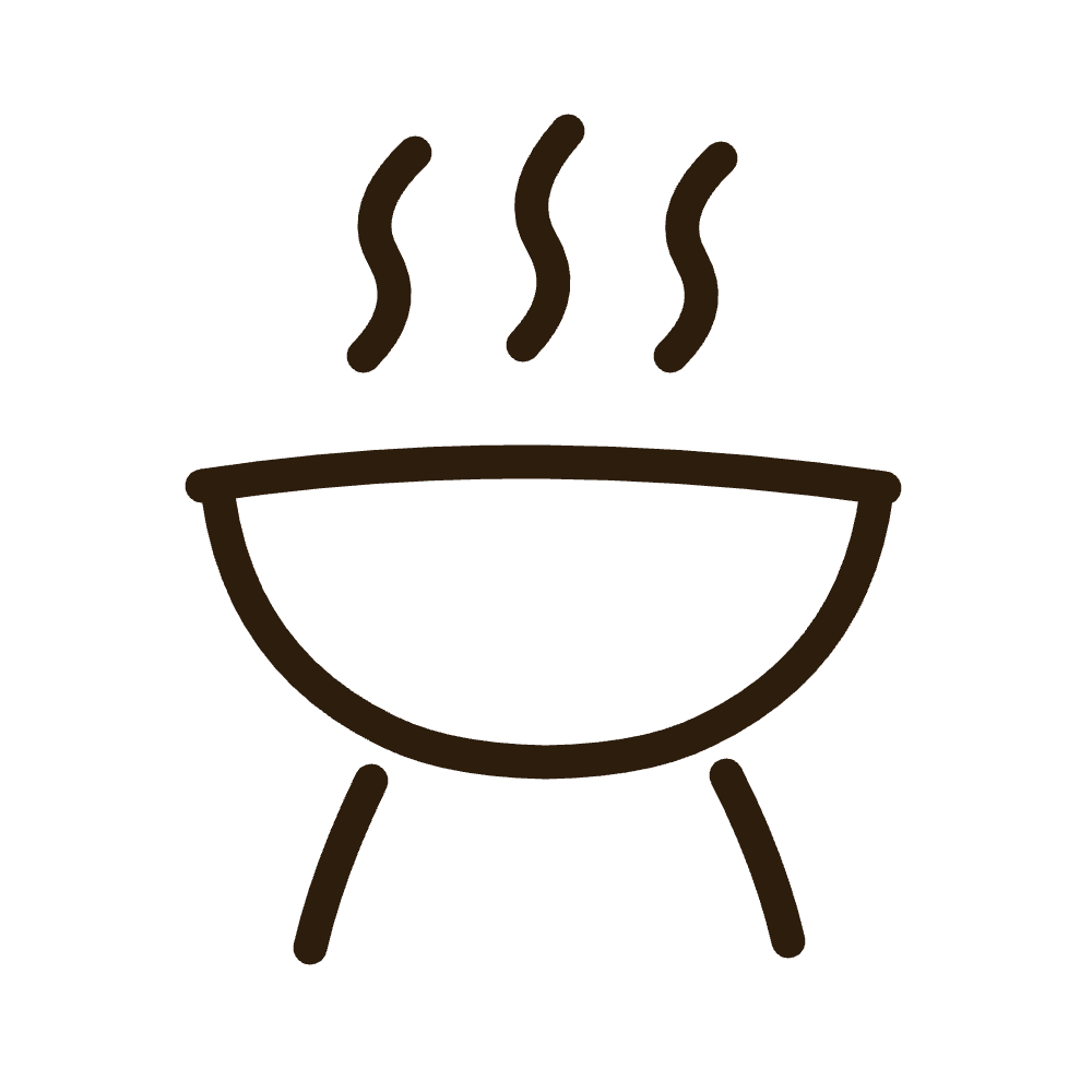 Simple line drawing of a barbecue grill with steam rising from it.
