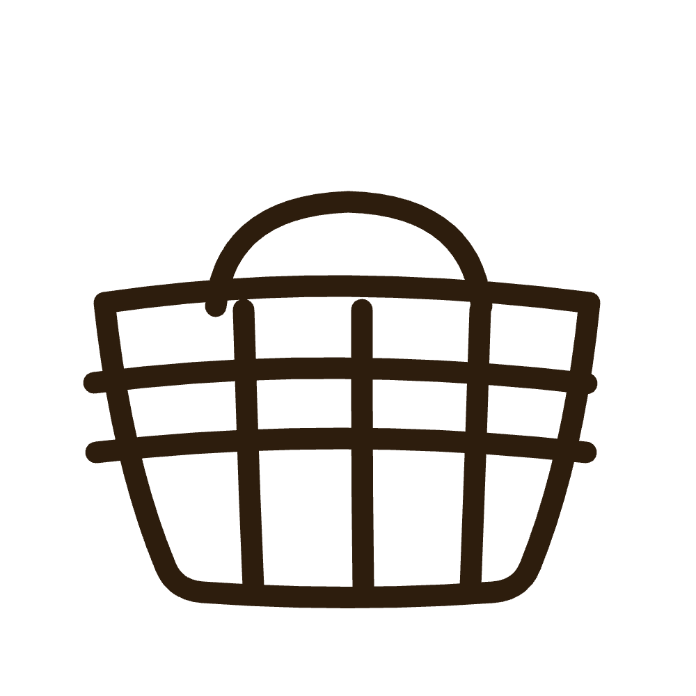 Outline of a shopping basket icon on a black background.