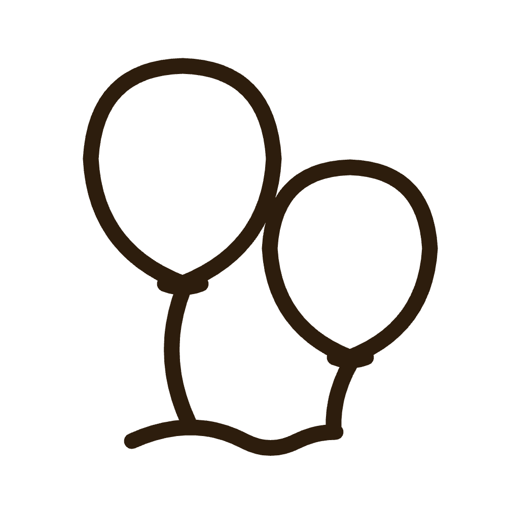 Two outlined balloons, one larger and one smaller, overlapping each other.