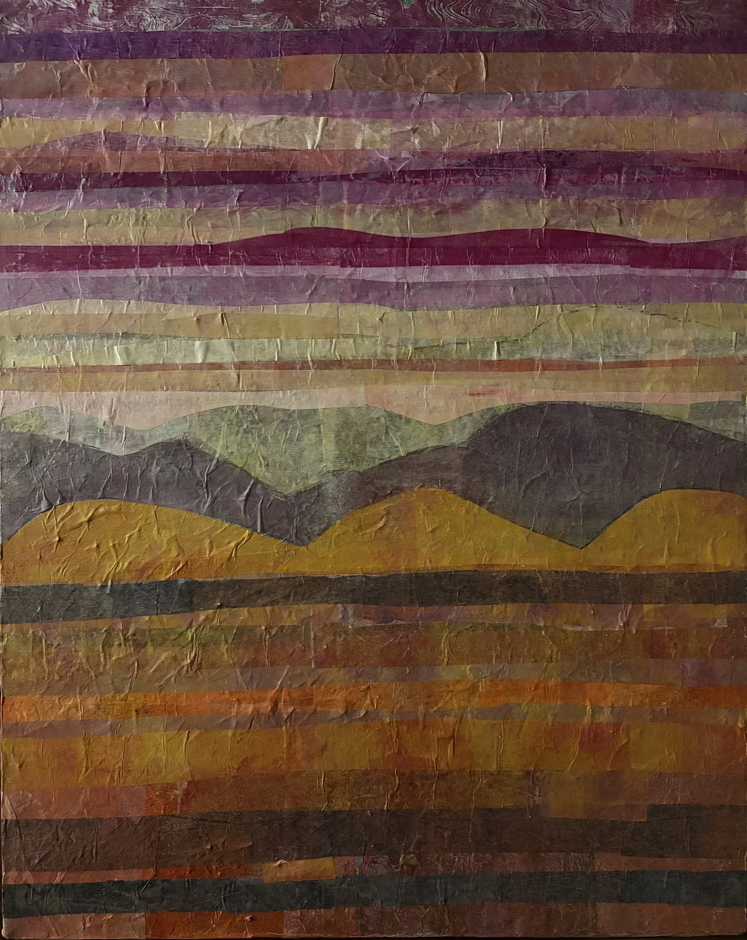 Mixed-media hand-painted papers on textured canvas