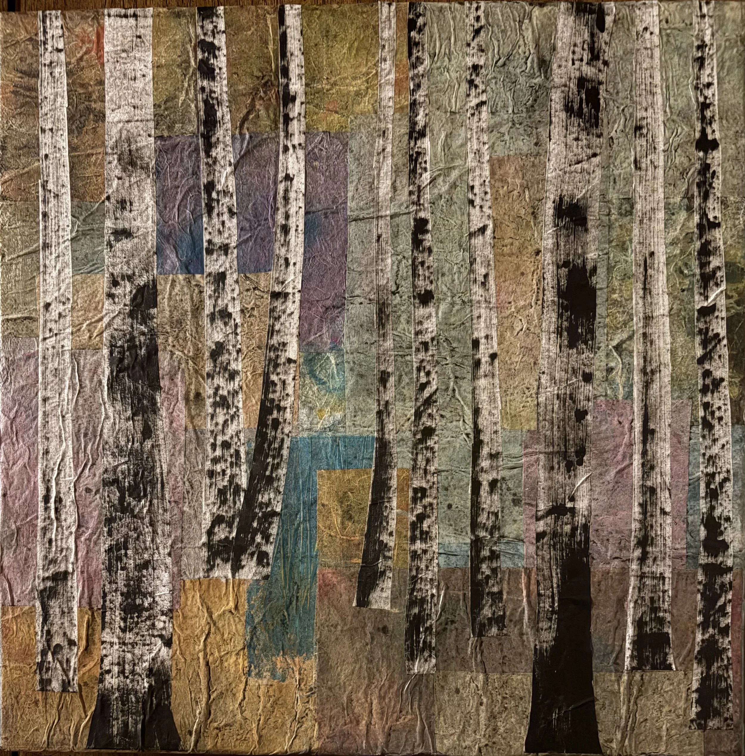 Mixed-media hand-painted papers on canvas