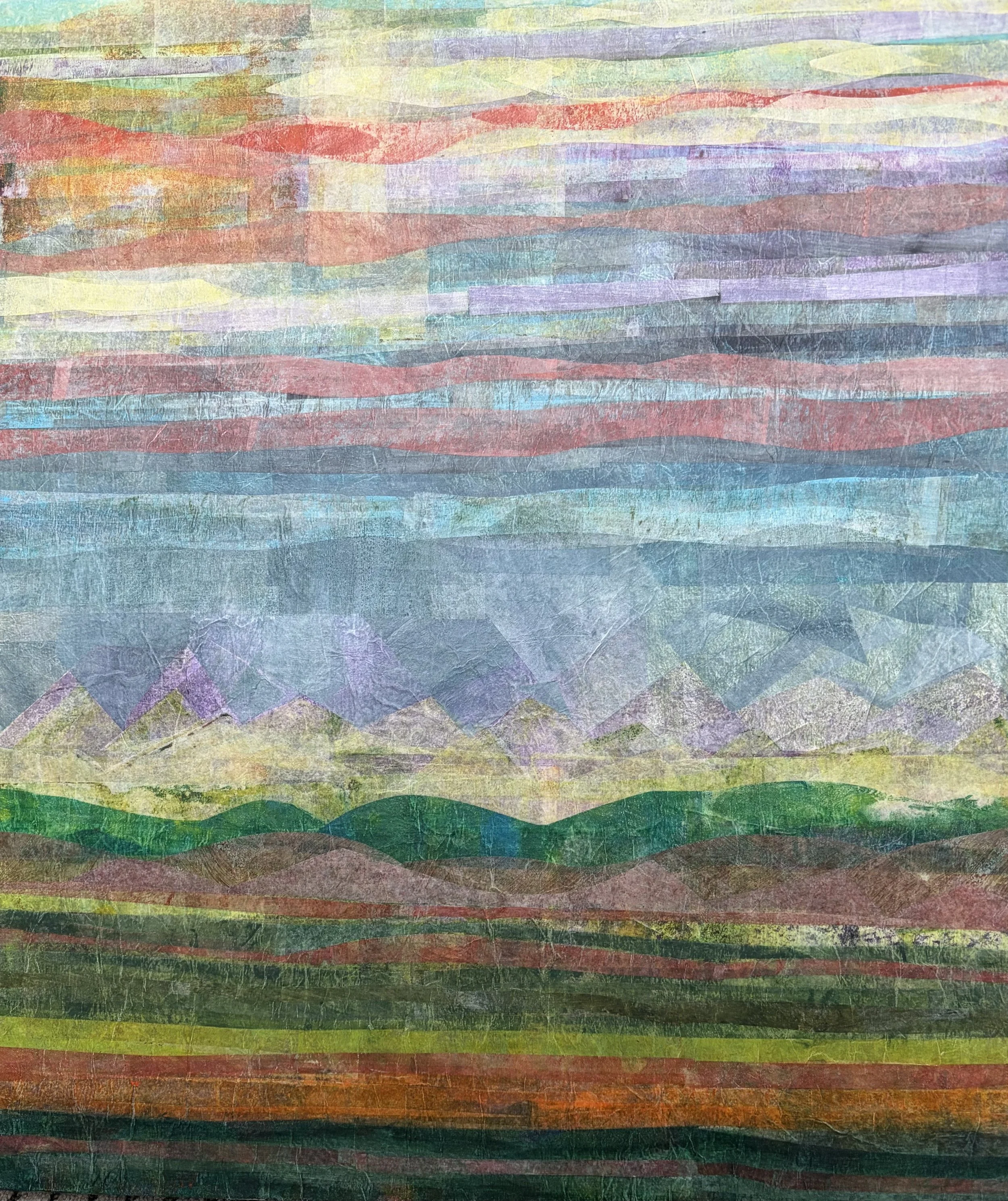 Mixed media hand-painted papers on textured canvas