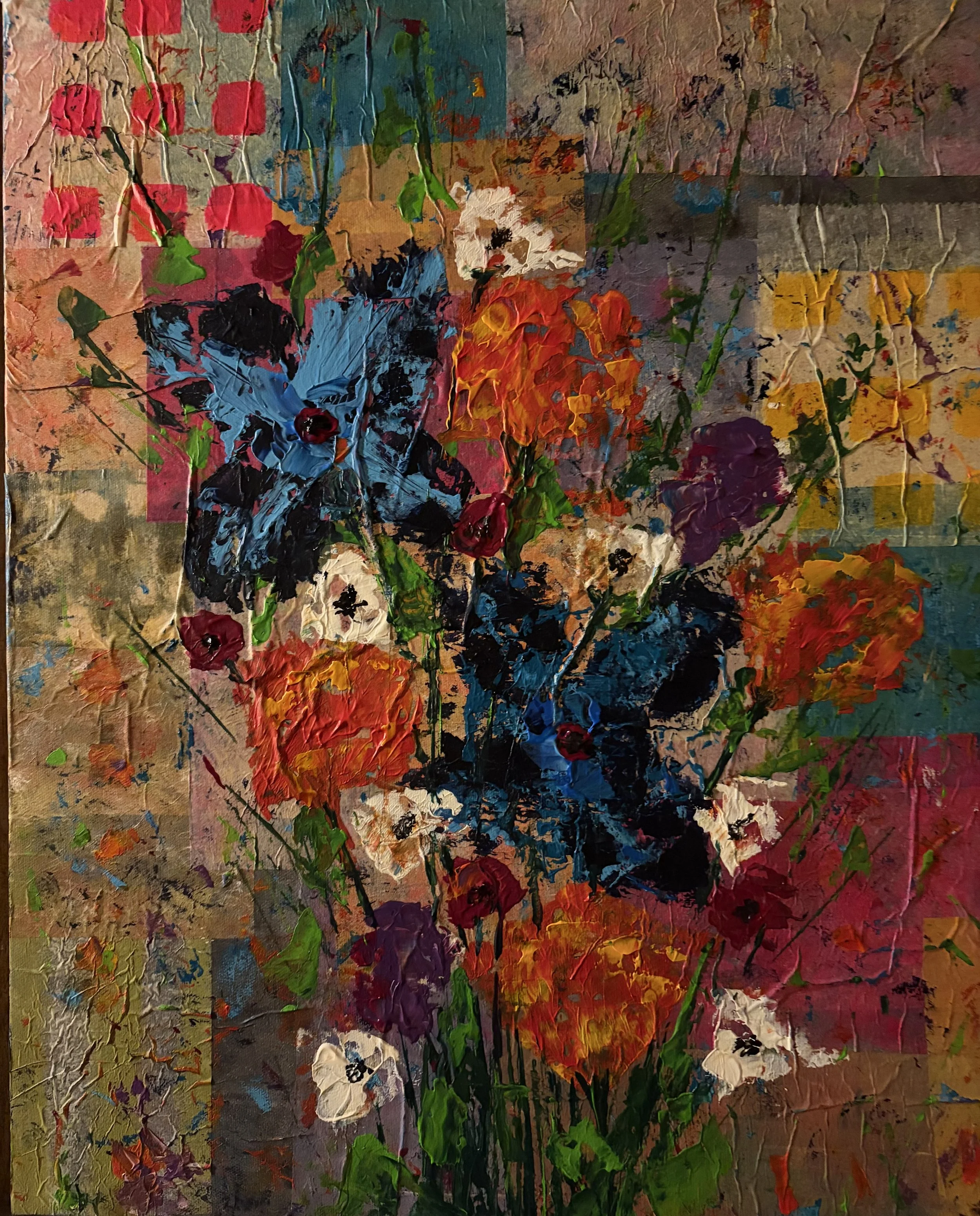 Mixed-media hand painted papers and acrylic on canvas
