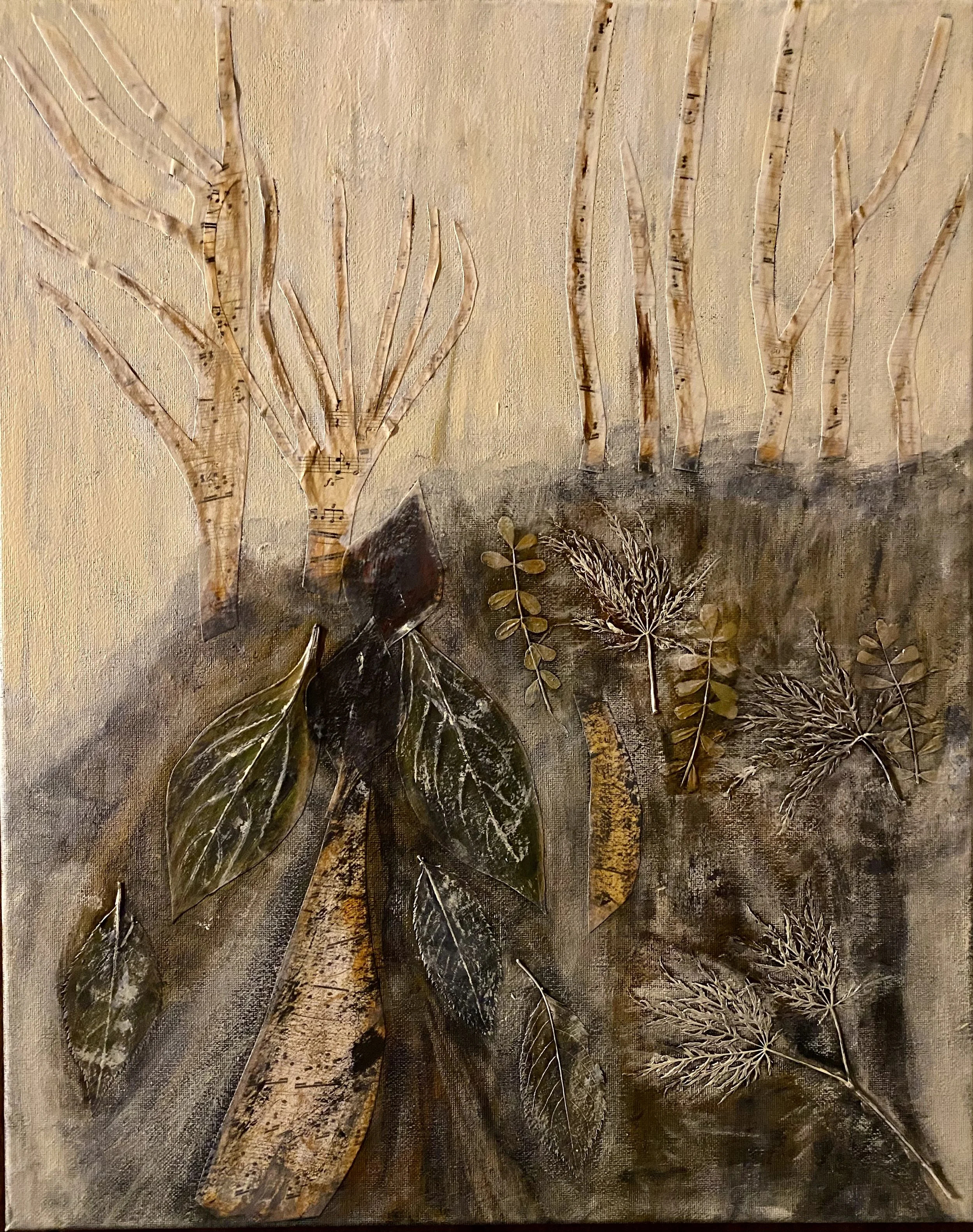 Mixed media and acrylic on canvas   16" x 20"