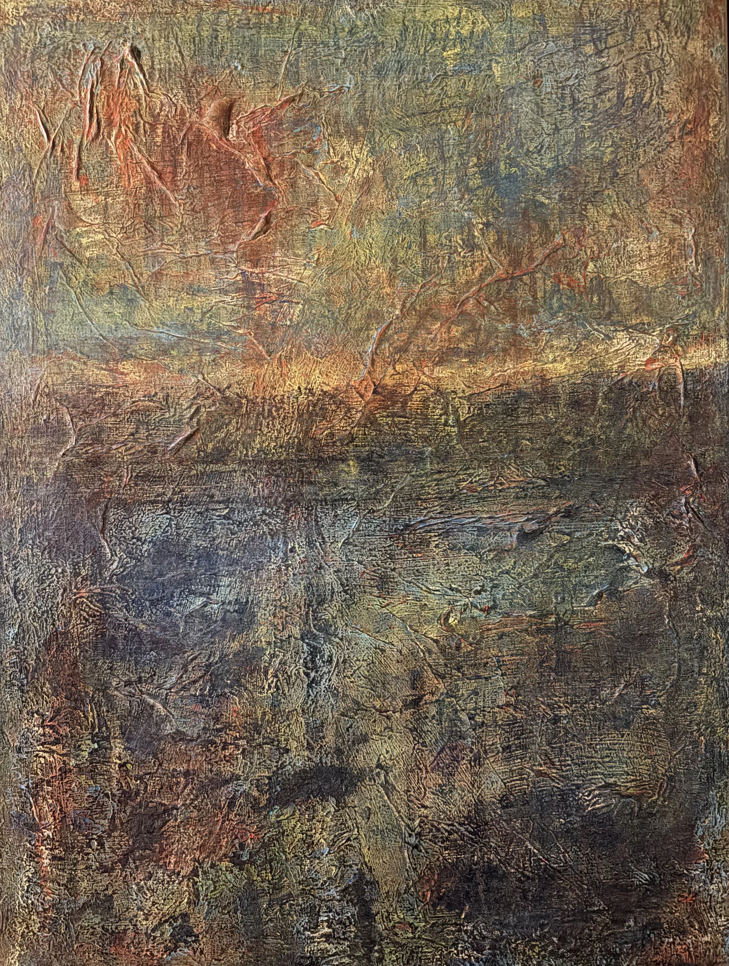Acrylic and cold wax on textured canvas
