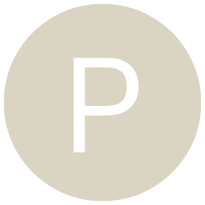 A parking sign with a large white 'P' on a light gray circular background.