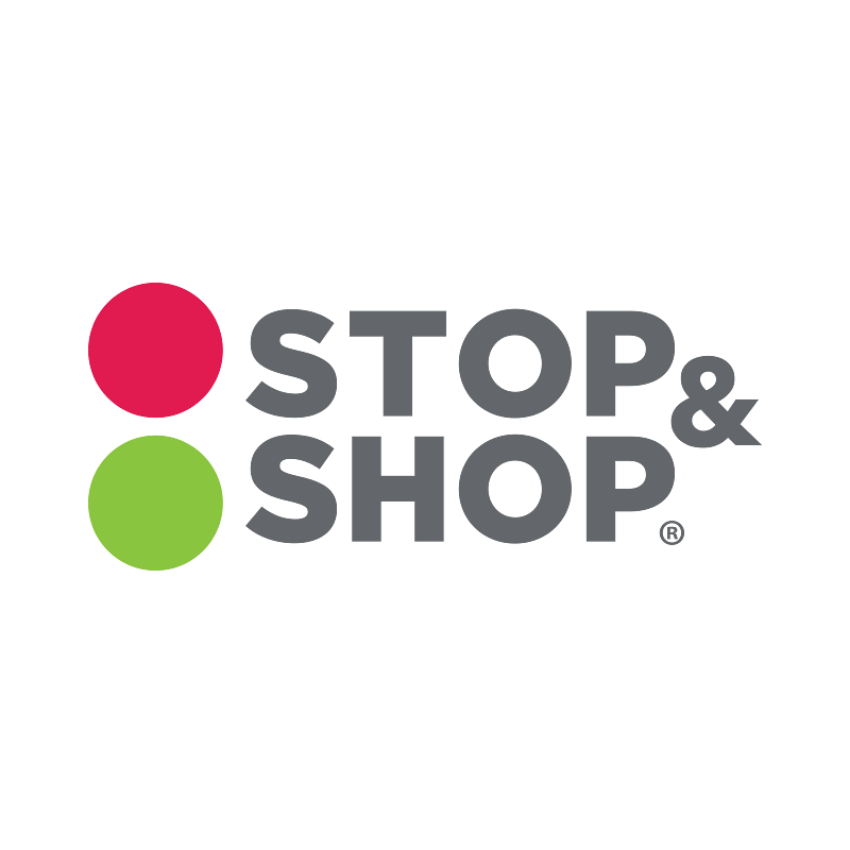 Stop and Shop logo with red and green circles and gray text.