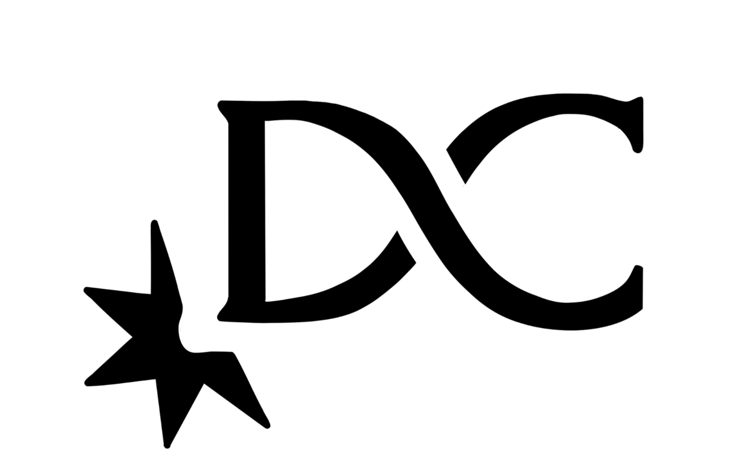 Logo with the outline of the Letters D and C with a star shape attached to the left of the D.