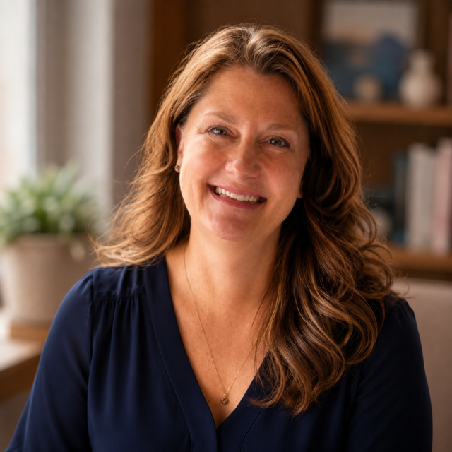 Wendy L. Russell, author of children's and young adult fiction, smiling in a navy top.
