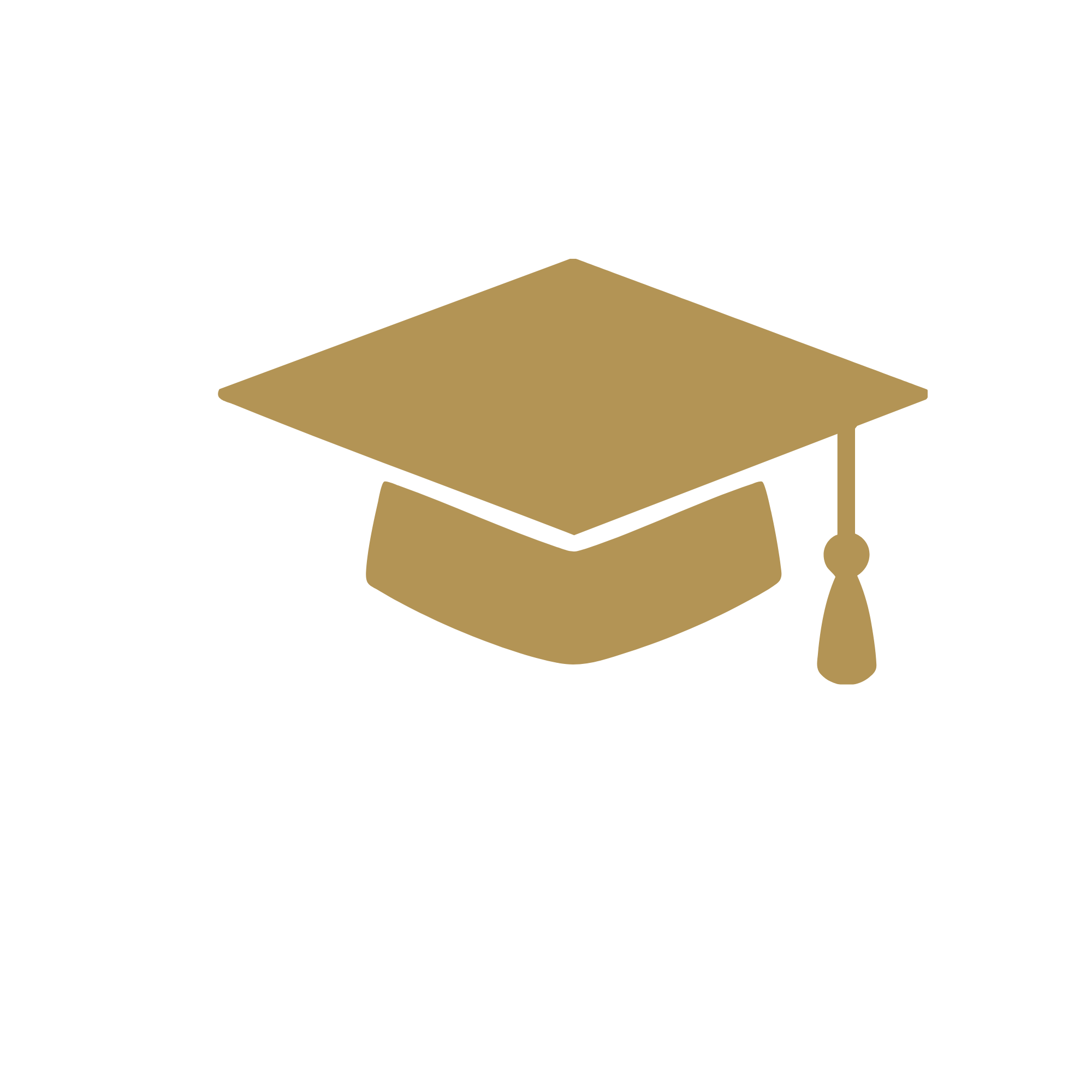 An illustration of a graduation cap in gold color with a tassel, floating against a black background.