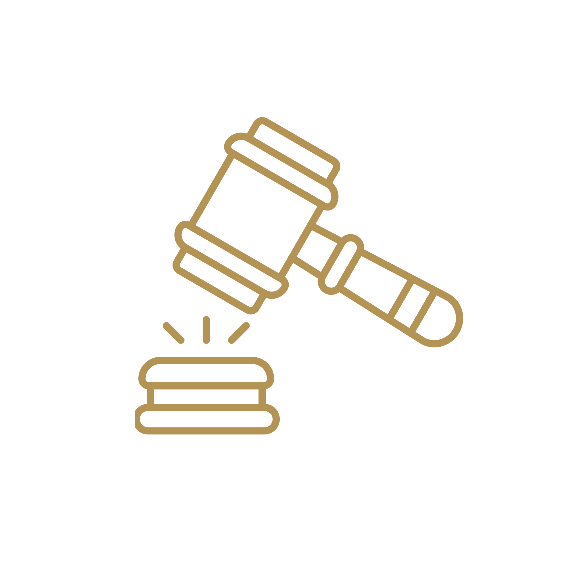 Outline illustration of a hammer striking a hammer, with motion lines indicating impact.