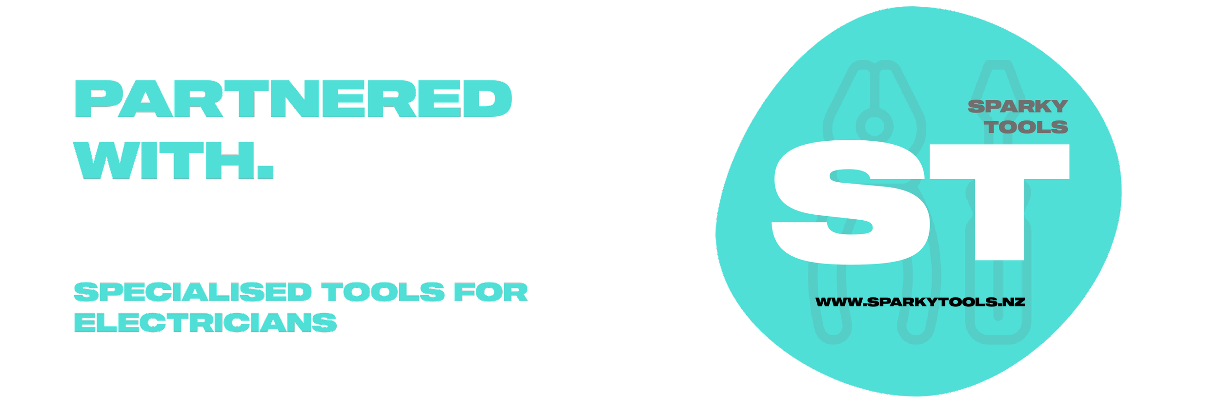 Logo for Sparkly Tools NZ, a company specializing in tools for electricians, featuring large white 'ST' letters inside a turquoise circle, with the website www.sparklytools.nz.