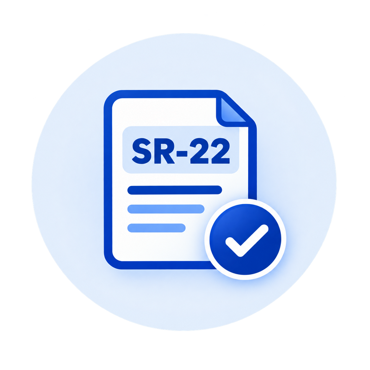 Icon of a document labeled SR-22 with a checkmark in a circle, indicating approval or verification.