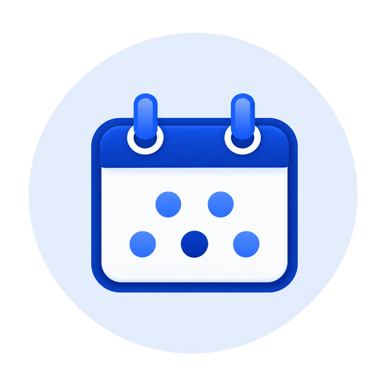 Icon of a calendar with a grid of five dots, indicating dates or events.