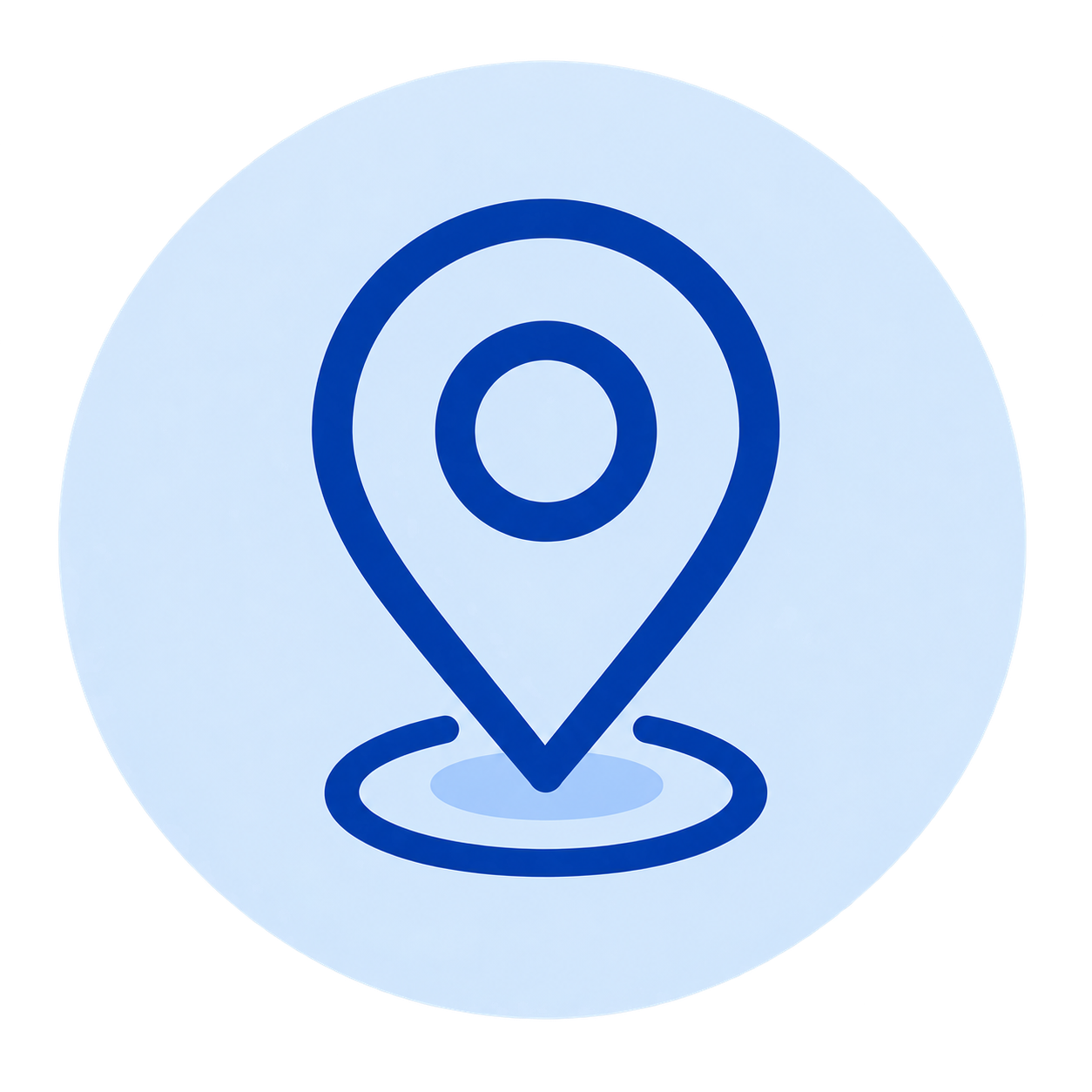 Blue location pin icon on a light background.
