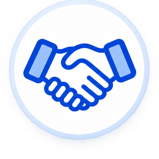 Illustration of a handshake within a circular icon.