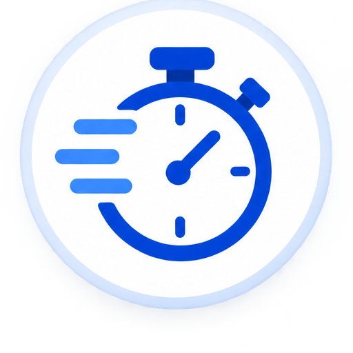 A digital icon of a stopwatch with motion lines indicating speed or urgency.