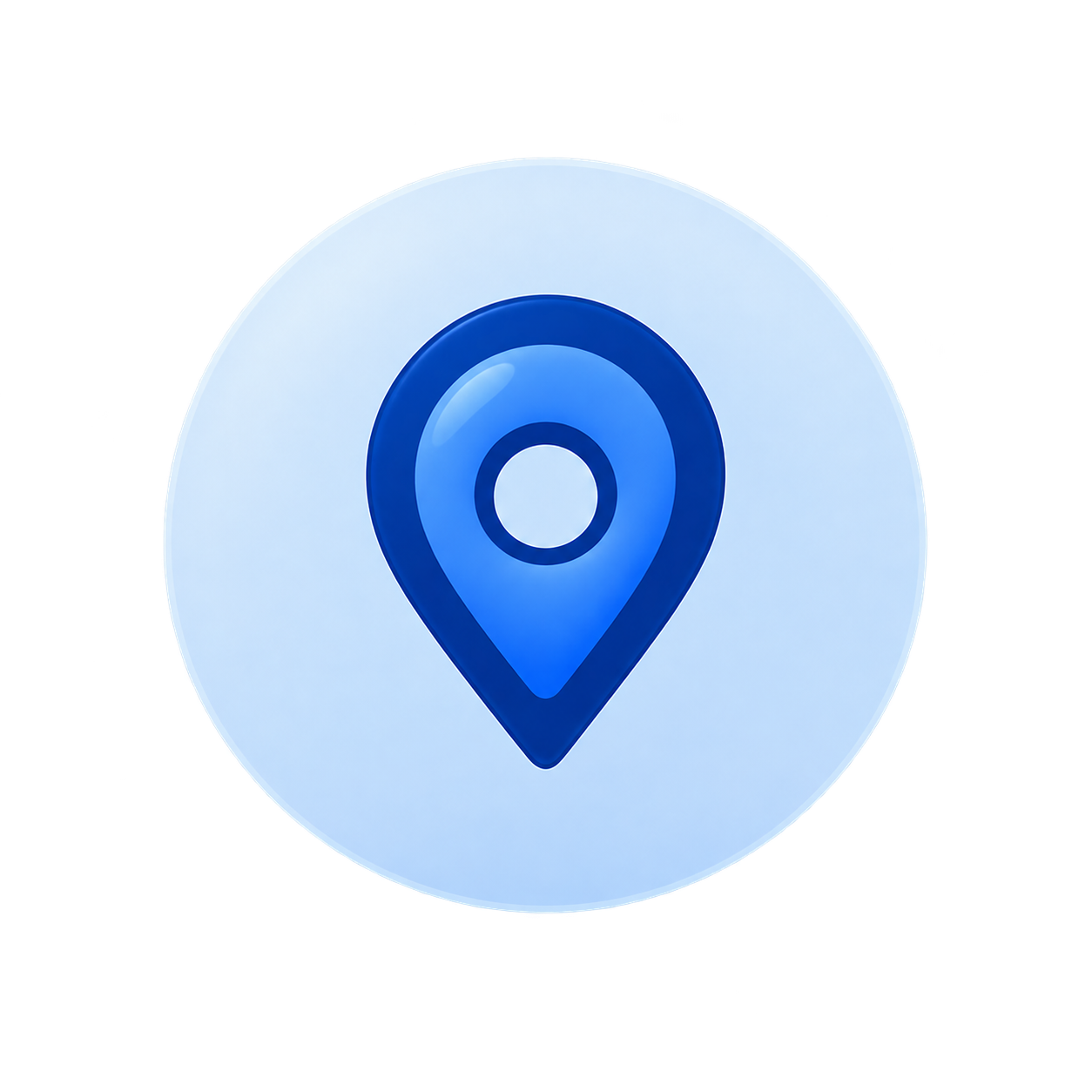 Blue map location icon on a circular background.