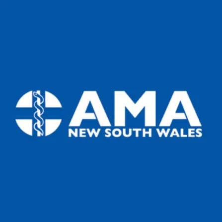 AMA New South Wales logo with medical symbol on a blue background.