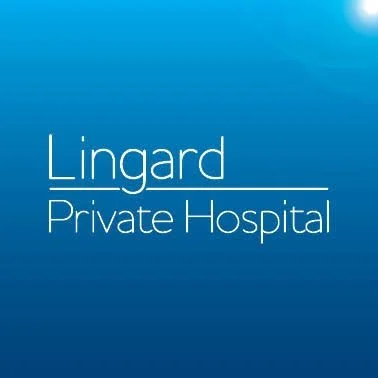 Logo of Lingard Private Hospital with a blue background.
