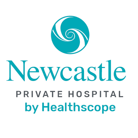 Newcastle Private Hospital by Healthscope logo with a blue swirl icon and text.
