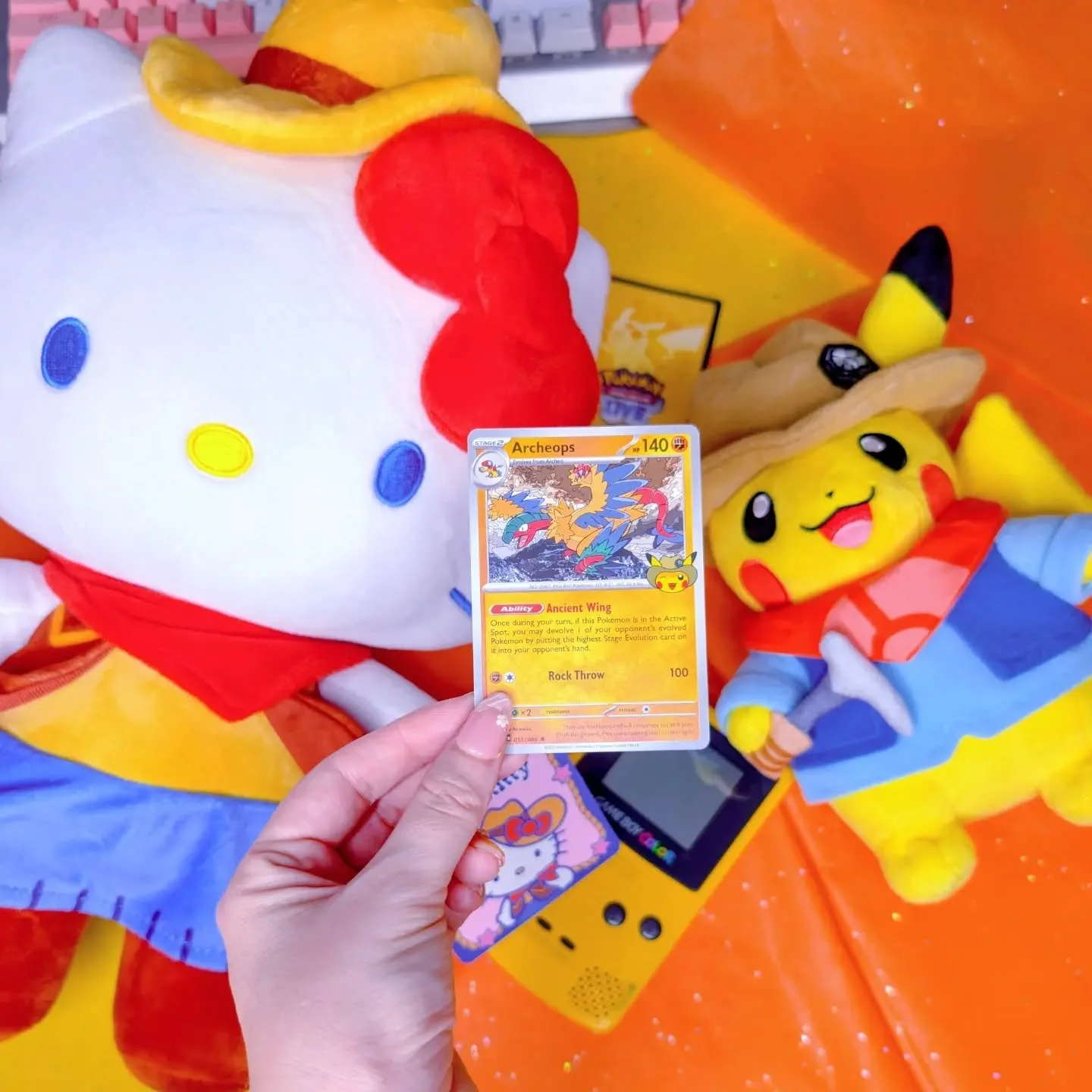 #sanriopokefavs Collab hosted by @ac3sp3crar3 🩷 

For this Sanrio x Pokemon Collab I just had to share these Hello Kitty and Pika plushies! I got them both this summer at different events but they match so well together! 💛

Did I fly out to Chicago