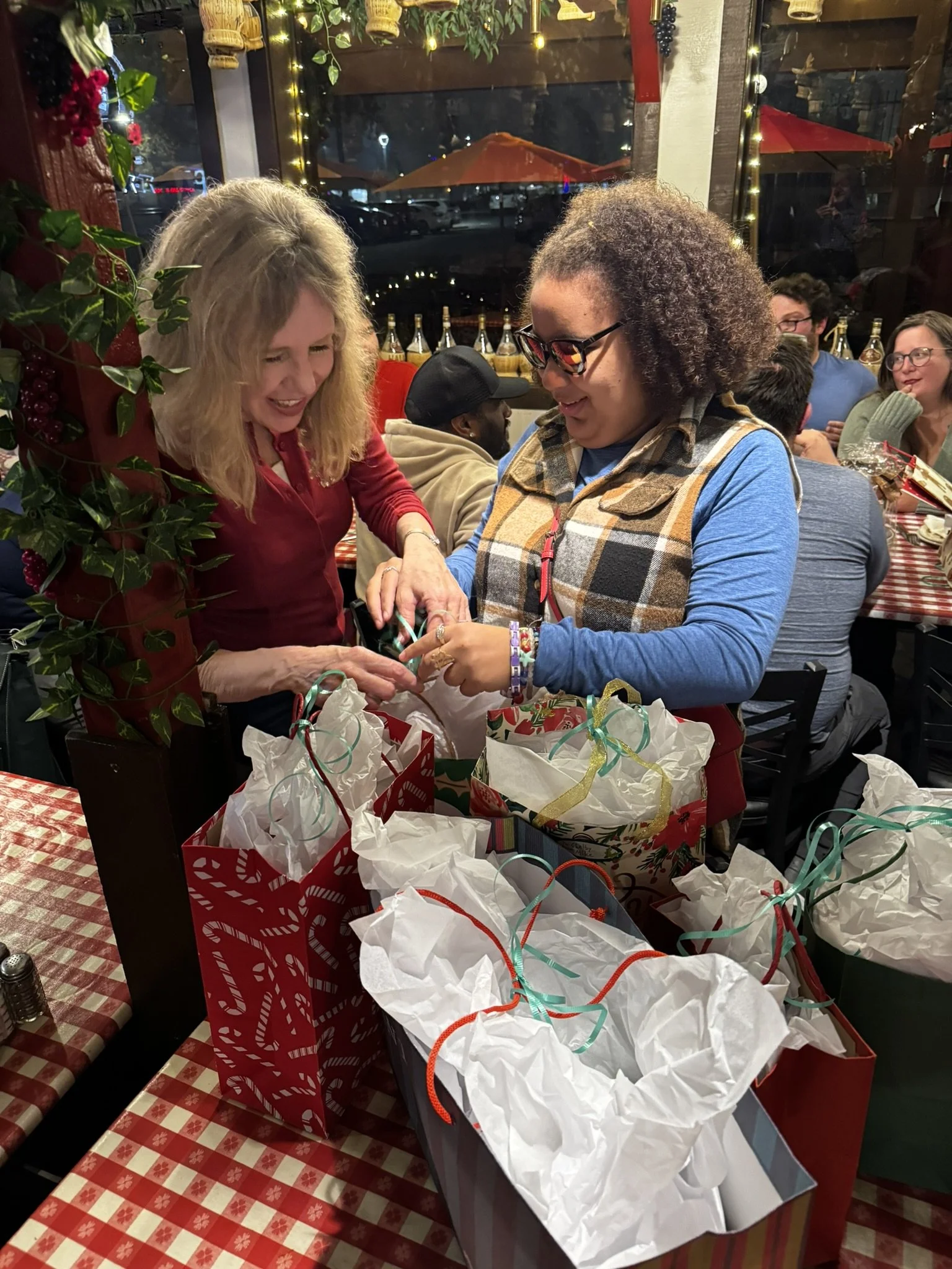 Abby and Lori at the Holiday Party Gift Exchange