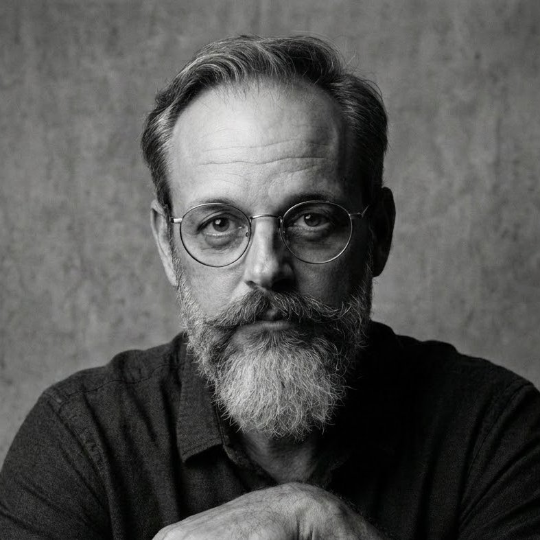 Retrato em preto e branco de Marcos Malamut.