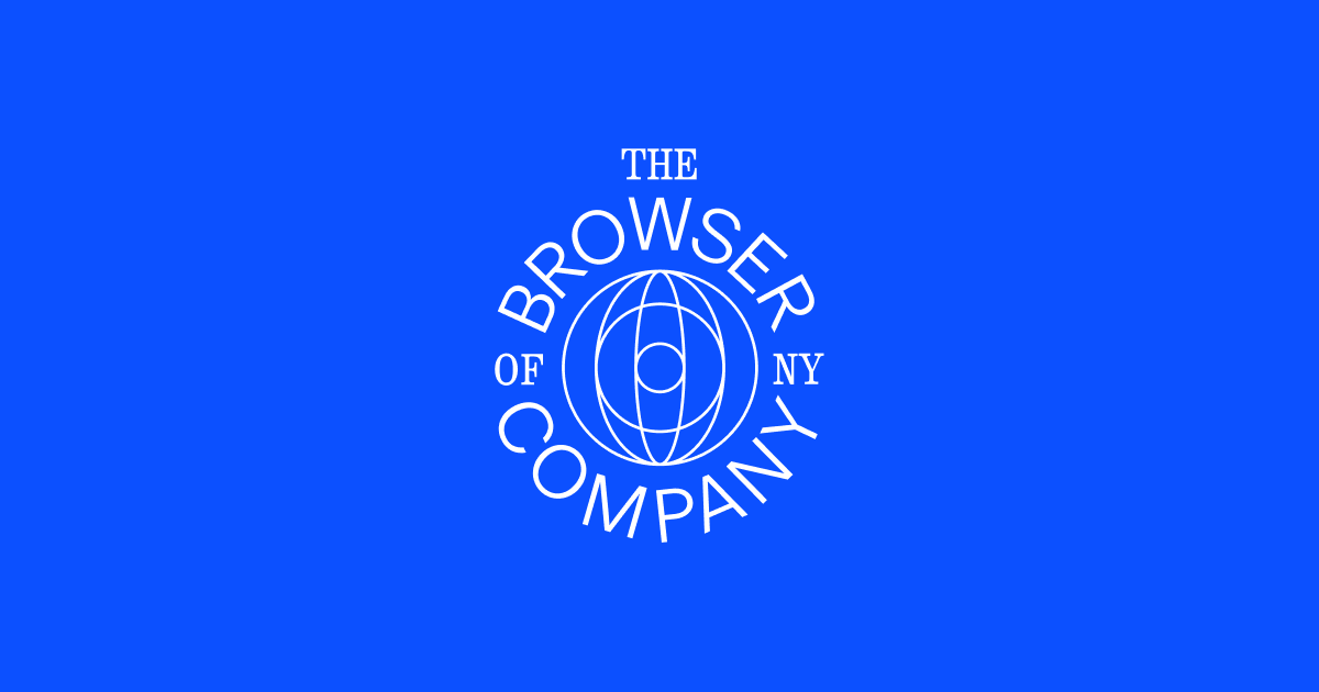 Blue background with a white logo featuring a globe surrounded by the text 'The Browser Company NY'