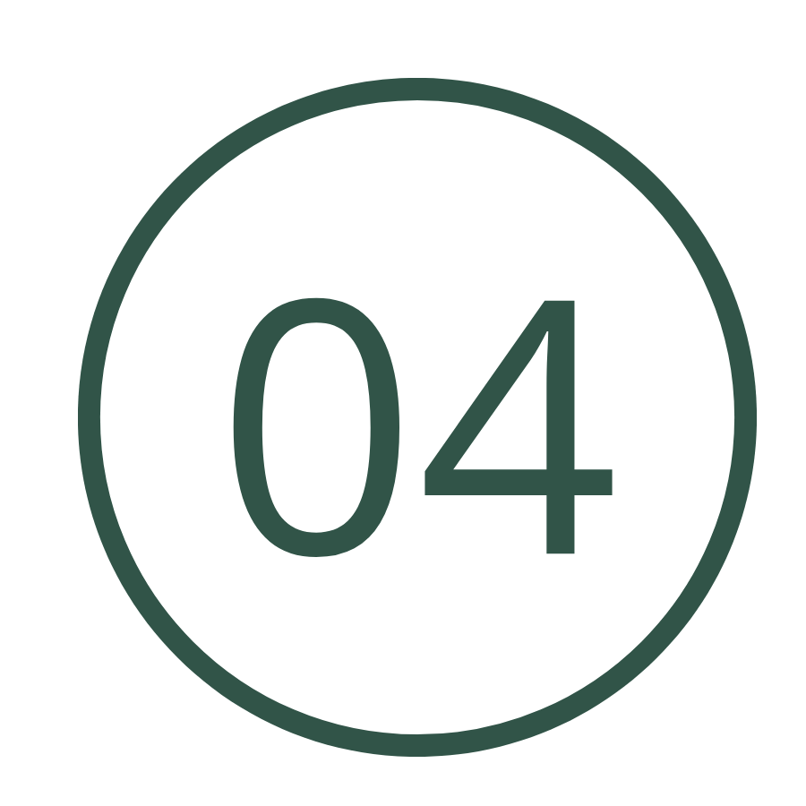 Number 04 inside a circle symbol, with a dark green outline and text on a white background.