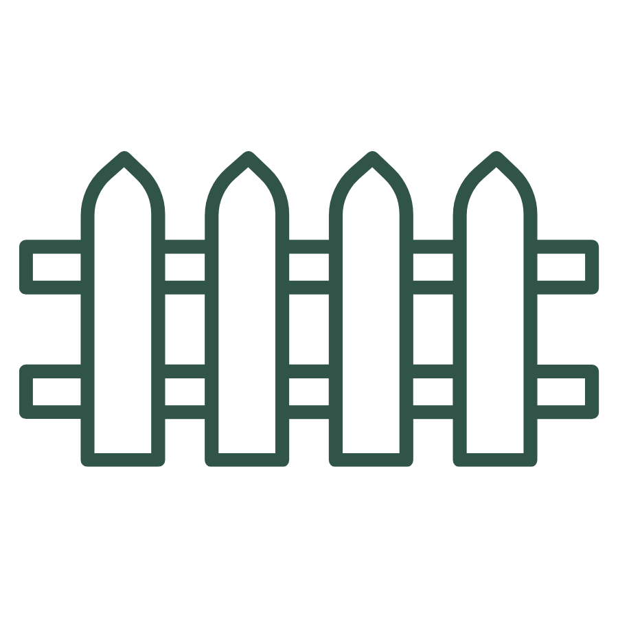 Simple illustration of a wooden fence with four vertical pickets and horizontal rails.