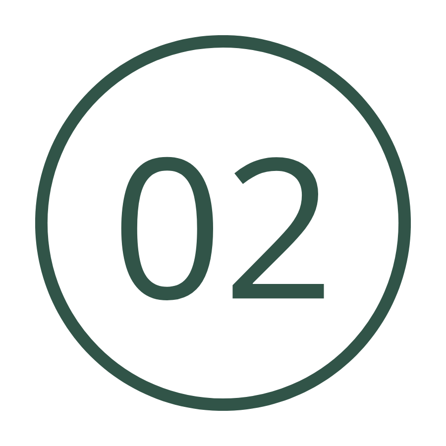 White circular sign with black border and the number 02 in black inside