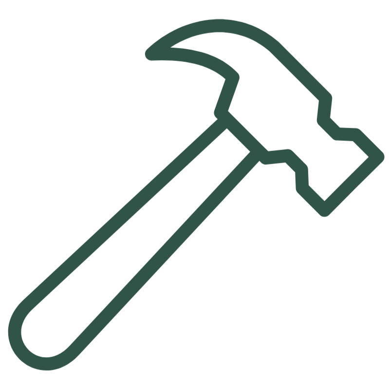 Outline of a hammer with a wooden handle and metal head.