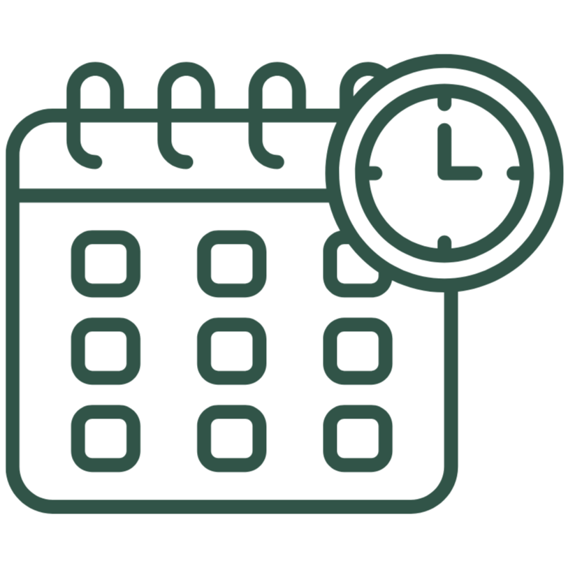 Calendar with a clock indicating time management or scheduling.