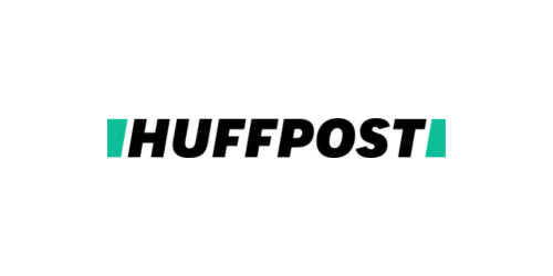 HuffPost logo in black text with teal accents on white background.
