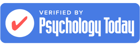 A blue badge with a checkmark symbol and the text 'Verified by Psychology Today'.