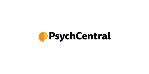 PsychCentral logo with an orange circle and black text on a black background.