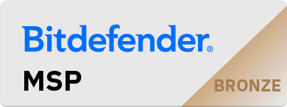 Bitdefender MSP Bronze logo with blue and black text on a silver and bronze background.