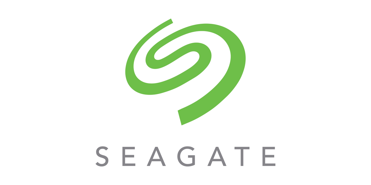 Seagate logo with a green spiral graphic and the word 'Seagate' below in gray text.