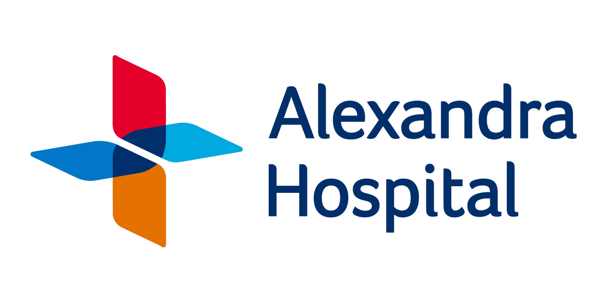 Logo of Alexandra Hospital with a multicolored cross symbol and text 
