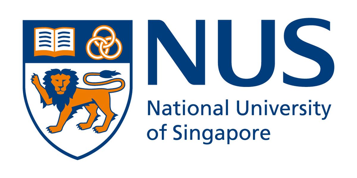 Logo of the National University of Singapore, featuring a shield with a lion, an open book, intertwined rings, and a snake, alongside the text 'NUS' and 'National University of Singapore'.