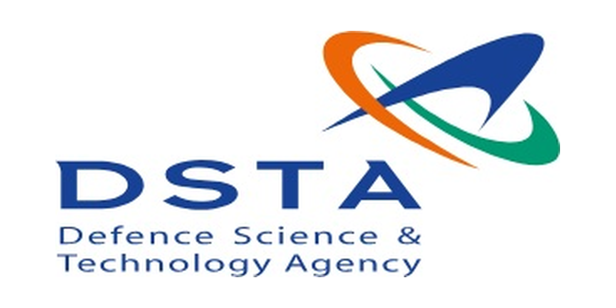 Logo of the Defence Science and Technology Agency featuring a stylized swoosh design and the initials DST A