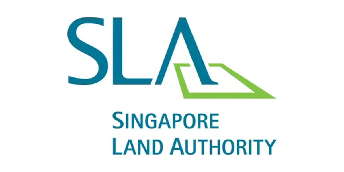 Logo of the Singapore Land Authority featuring the acronym SLA and a stylized green outline of land or a property above the text.