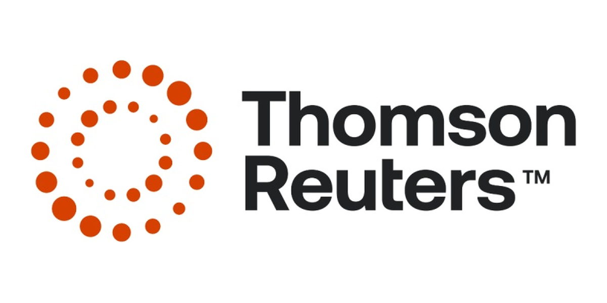 Thomson Reuters logo with orange circular design and black text.