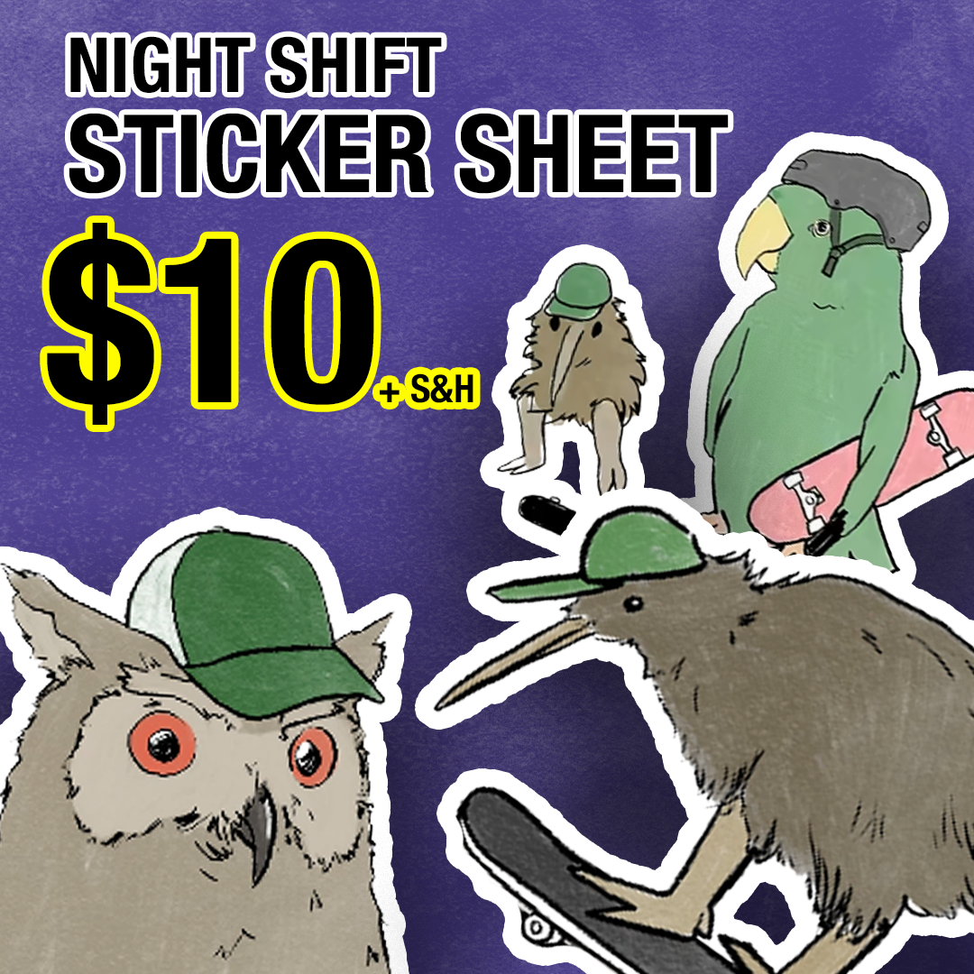 BIRD PIZZA NIGHT SHIFT STICKER SHEET