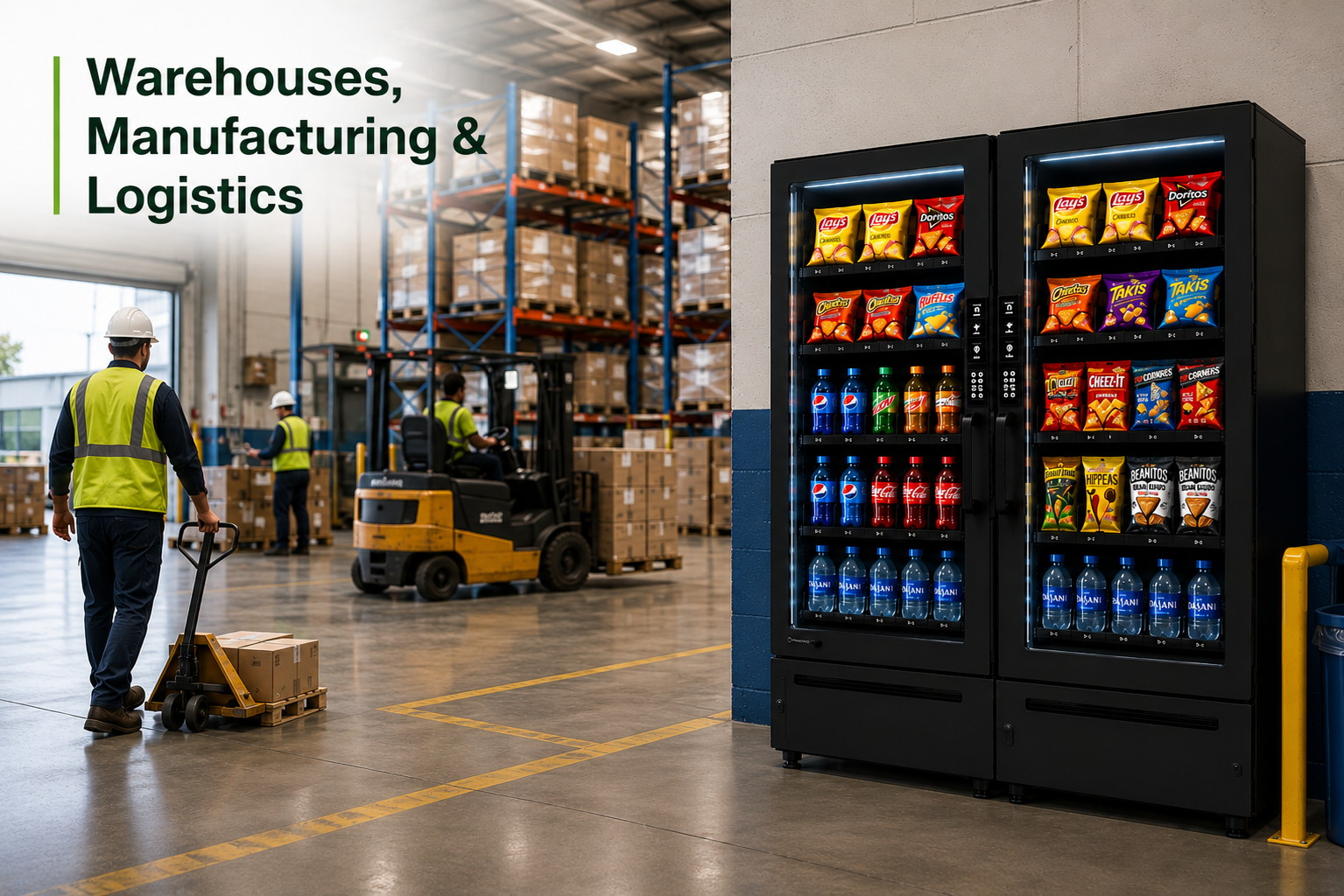 Vending machine placed in a warehouse for round-the-clock crews