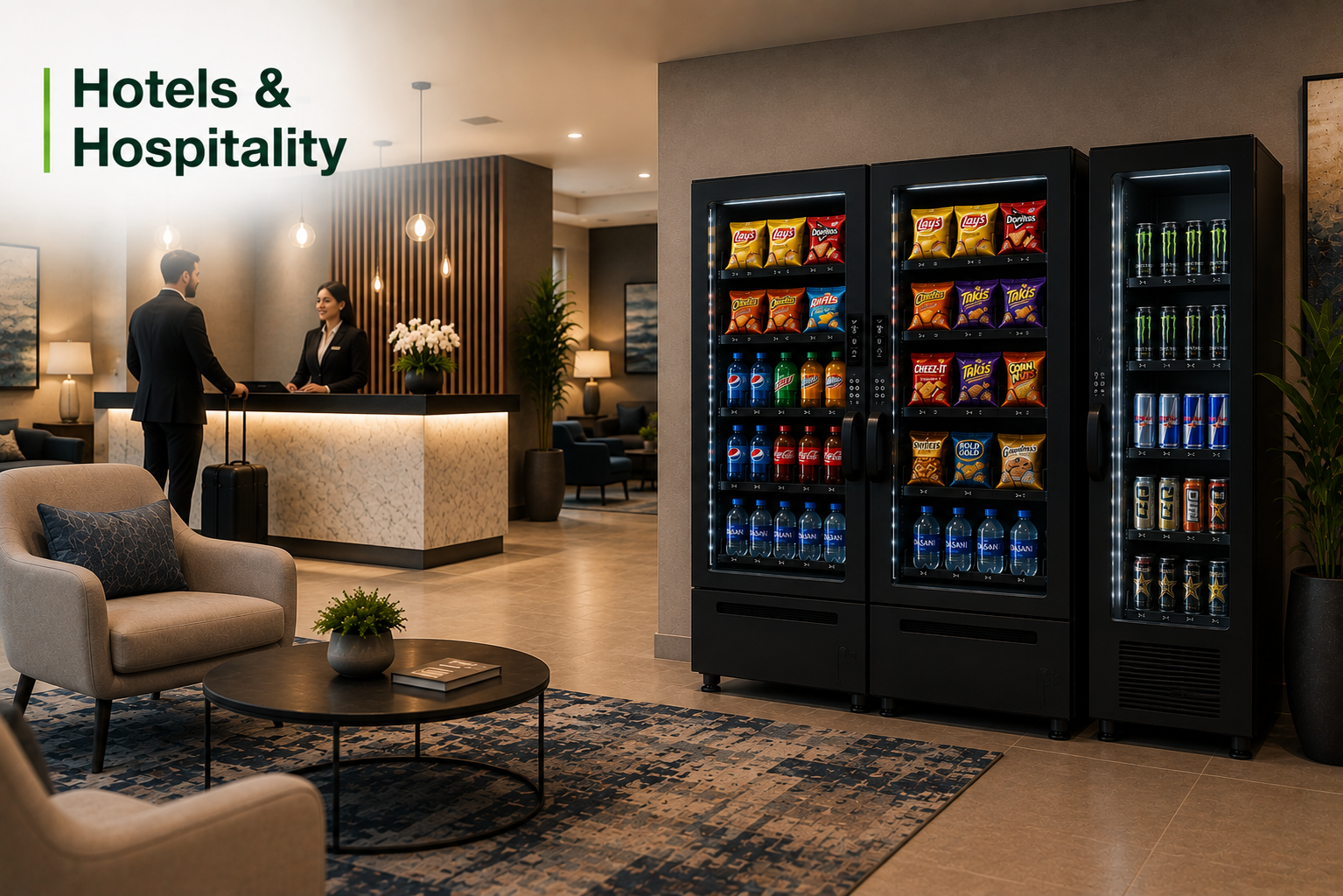 Vending machines placed in a hotel lobby