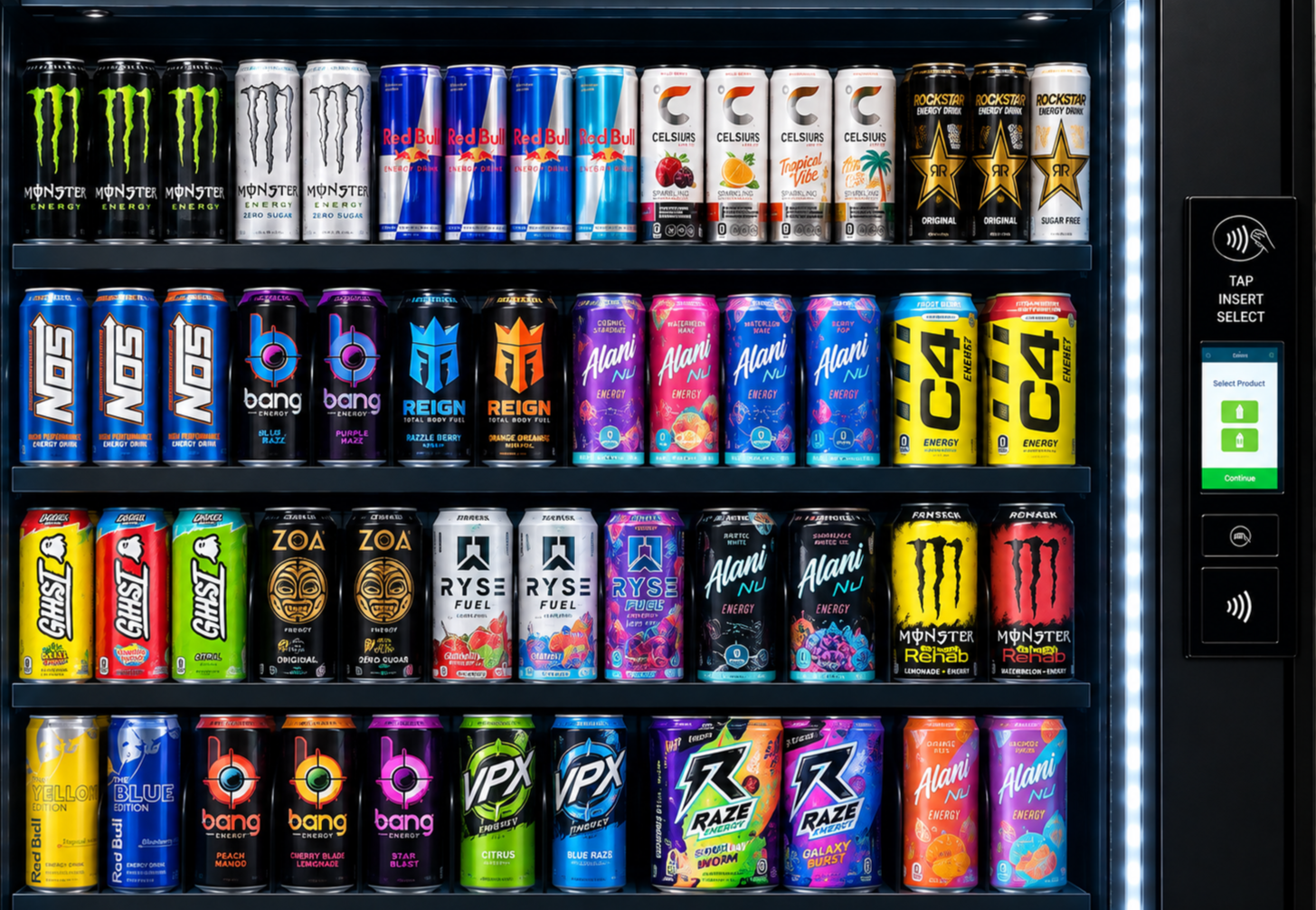 Energy drinks in an AI vending machine