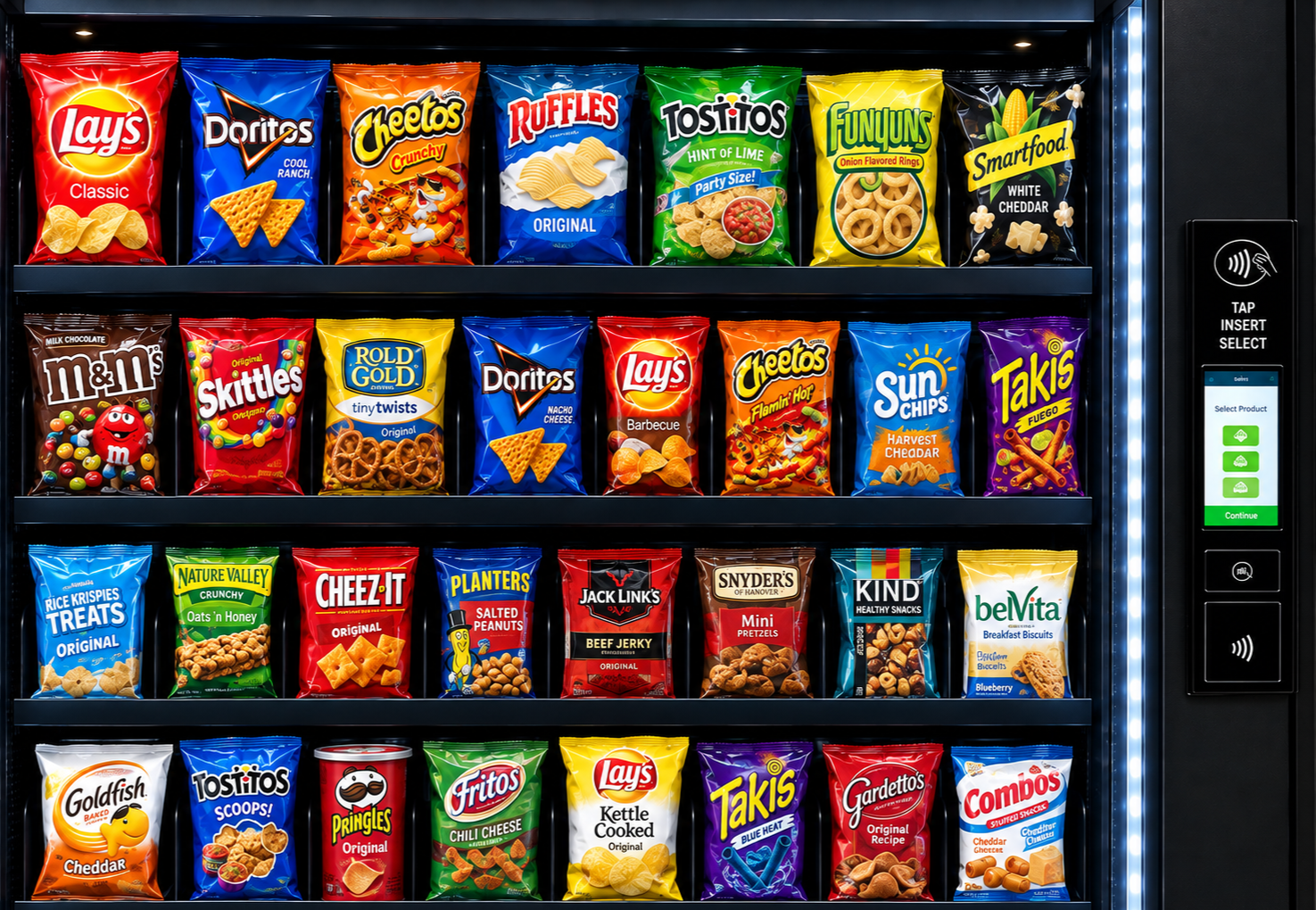 Snacks and chips in an AI vending machine